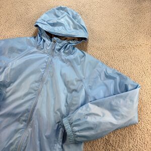LL Bean Hooded Discovery Rain Jacket Coat Womens Large Reg Light Blue Waterproof